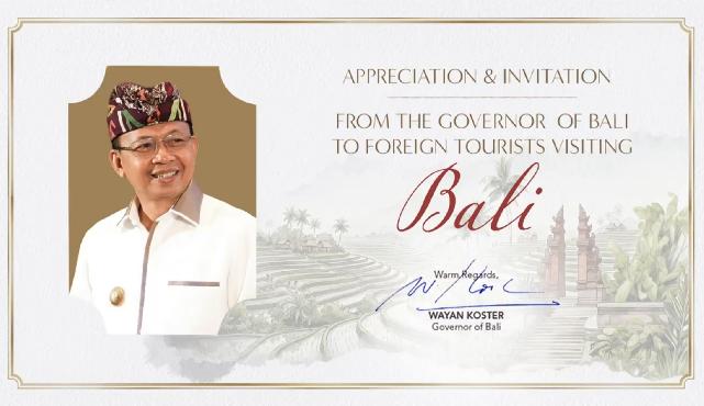 <center>APRESIASI DAN AJAKAN GUBERNUR BALI KEPADA WISATAWAN ASING KE BALI</center> video